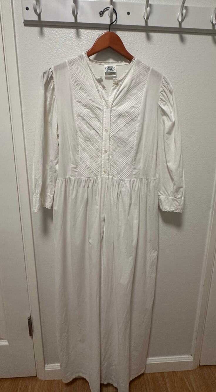 Laura Ashley Vintage White Cotton Victorian inspired  Nightgown, Size Medium